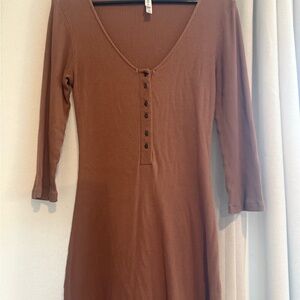 RVCA Ribbed Henley 3/4 Sleeve Dress - Dusty Rose